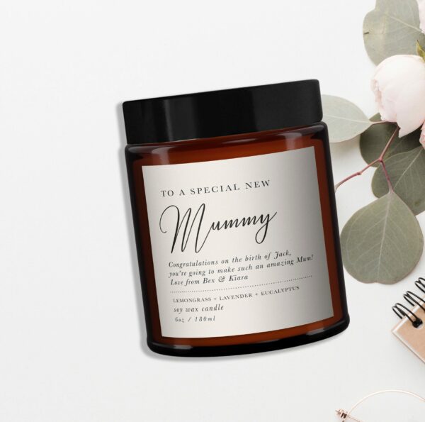 New Mummy personalised all natural candle