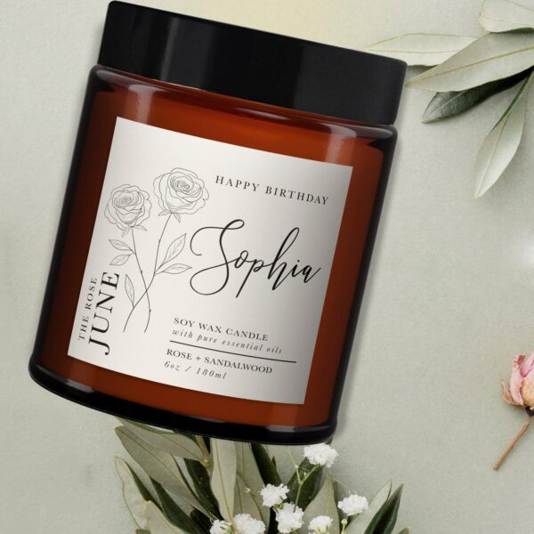 June Personalised Birth Flower Candle