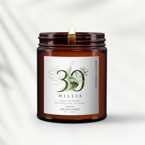30th Personalised Botanical Candle