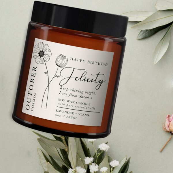 October or any month Birth Flower Personalised Candle