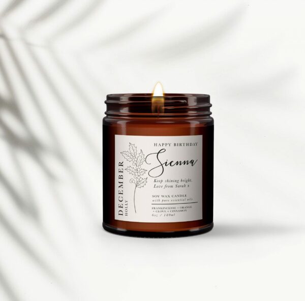 December Birth Flower Personalised Candle