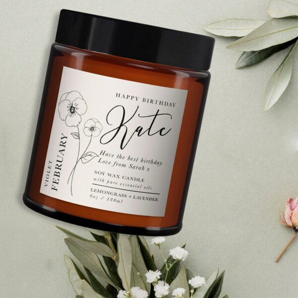 February Birth Flower Personalised Candle