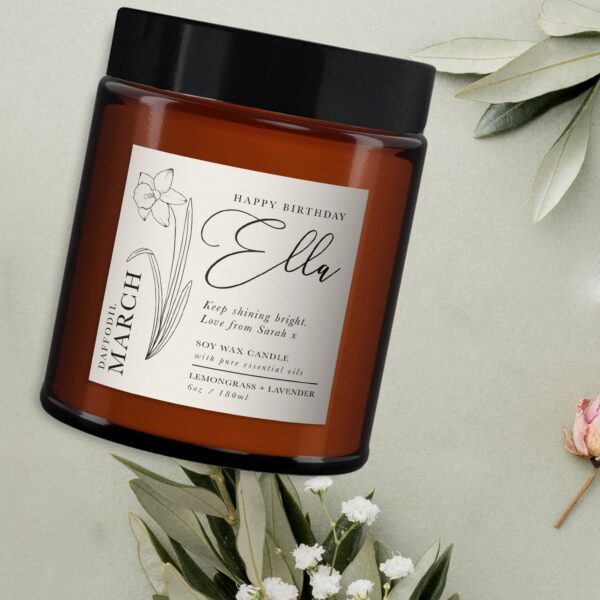 March Birth Flower Personalised Candle