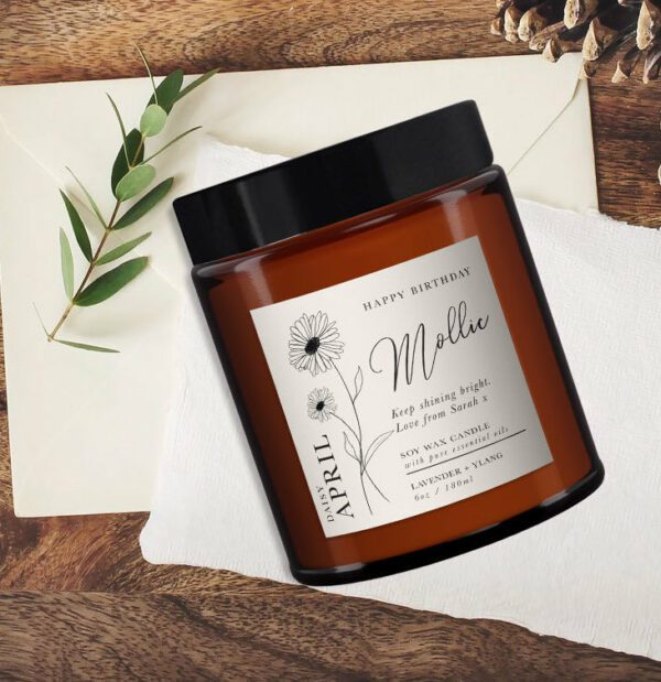 April Birth flower Personalised Candle
